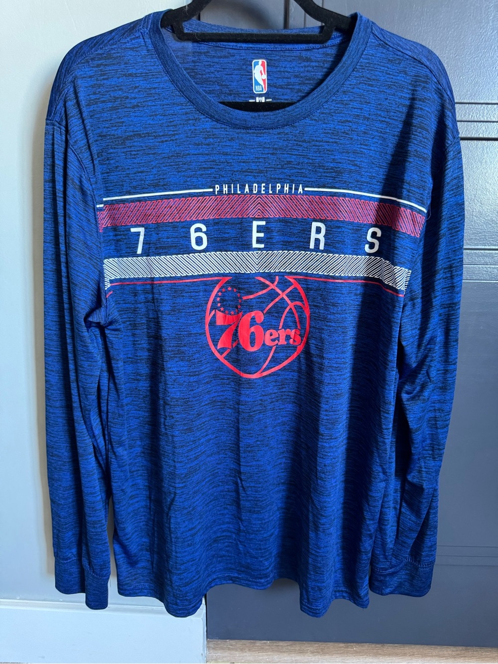 NBA Philadelphia 76ers Royal Blue Long-Sleeve Tee with Red & White Graphics